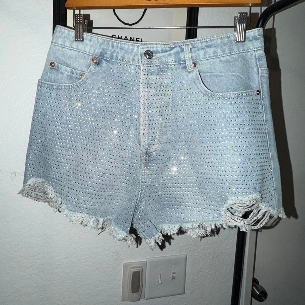 NWT Rhinestone Distressed Denim Shorts